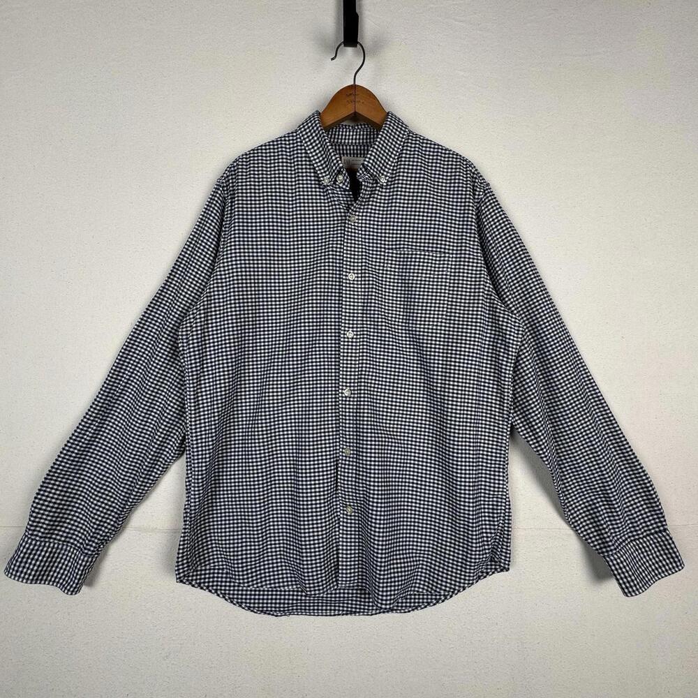 Gap Mens Large Button Up Shirt LS Stretch Stndrd‎ Fit Blue White Check